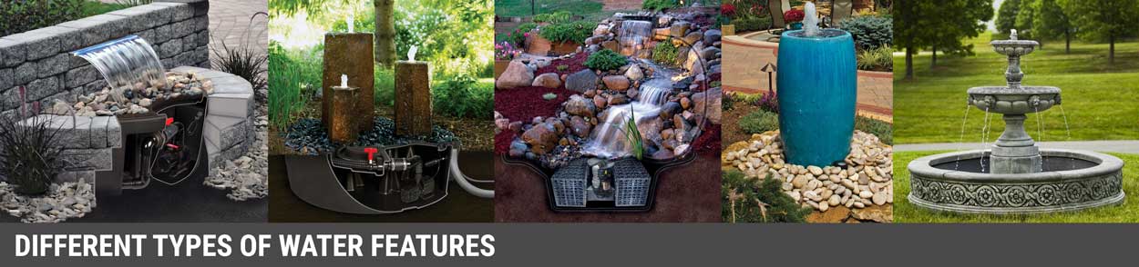 Different styles and types of pondless water features